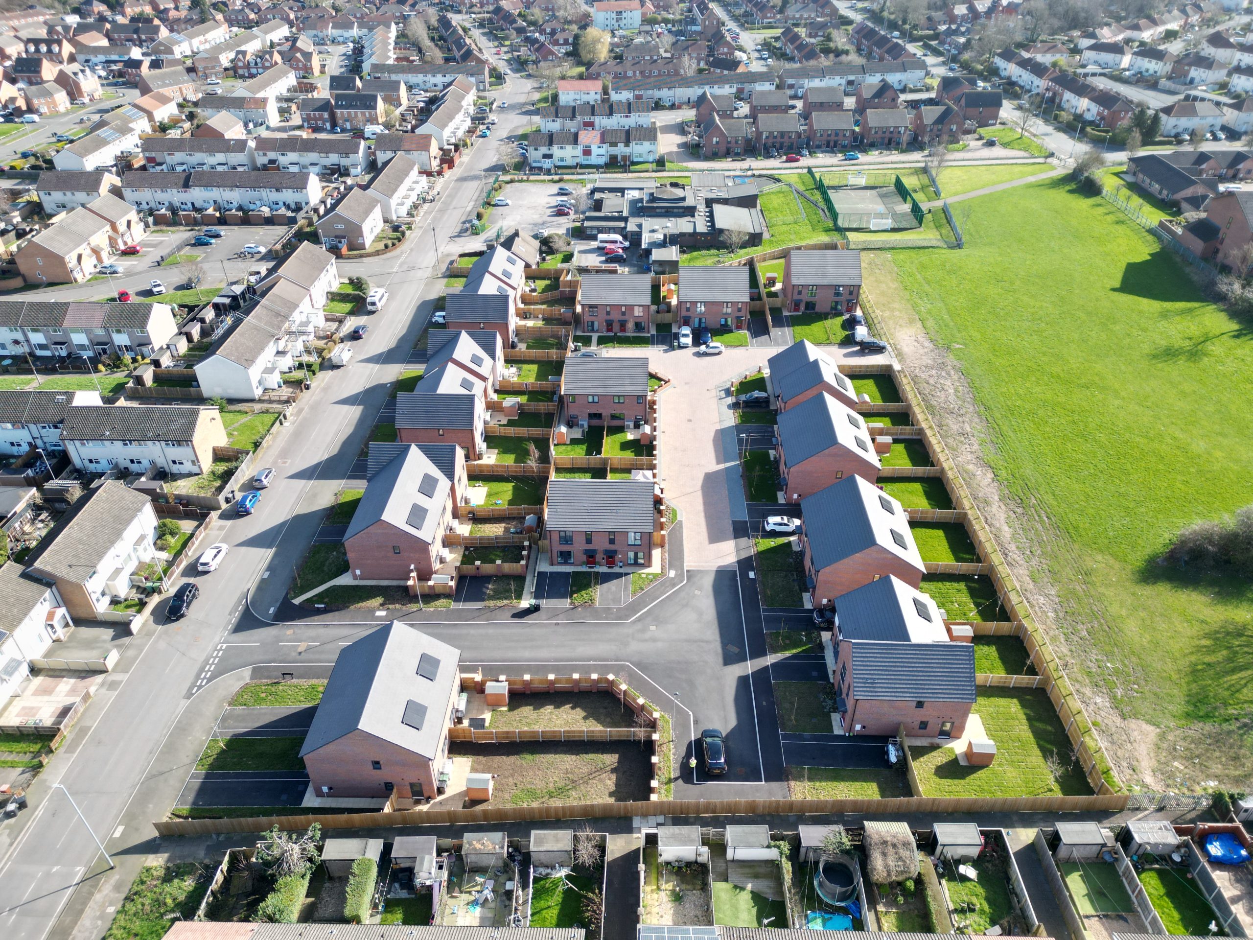 Completed 33-plot residential development in Swarcliffe, Leeds delivered by Bond Brickwork for Jack Lunn Ltd.