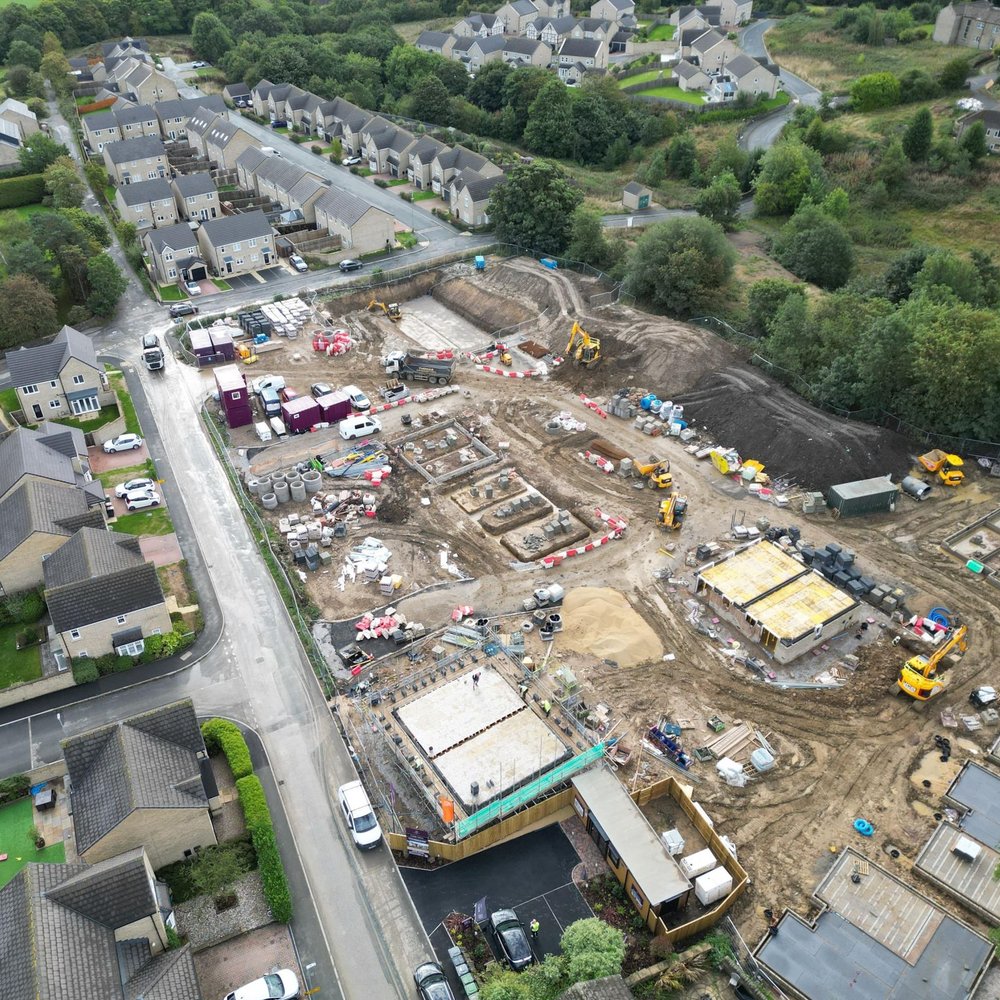 Aerial view of the Cedar Grove site in Birchencliffe, Huddersfield, with the first plots under way