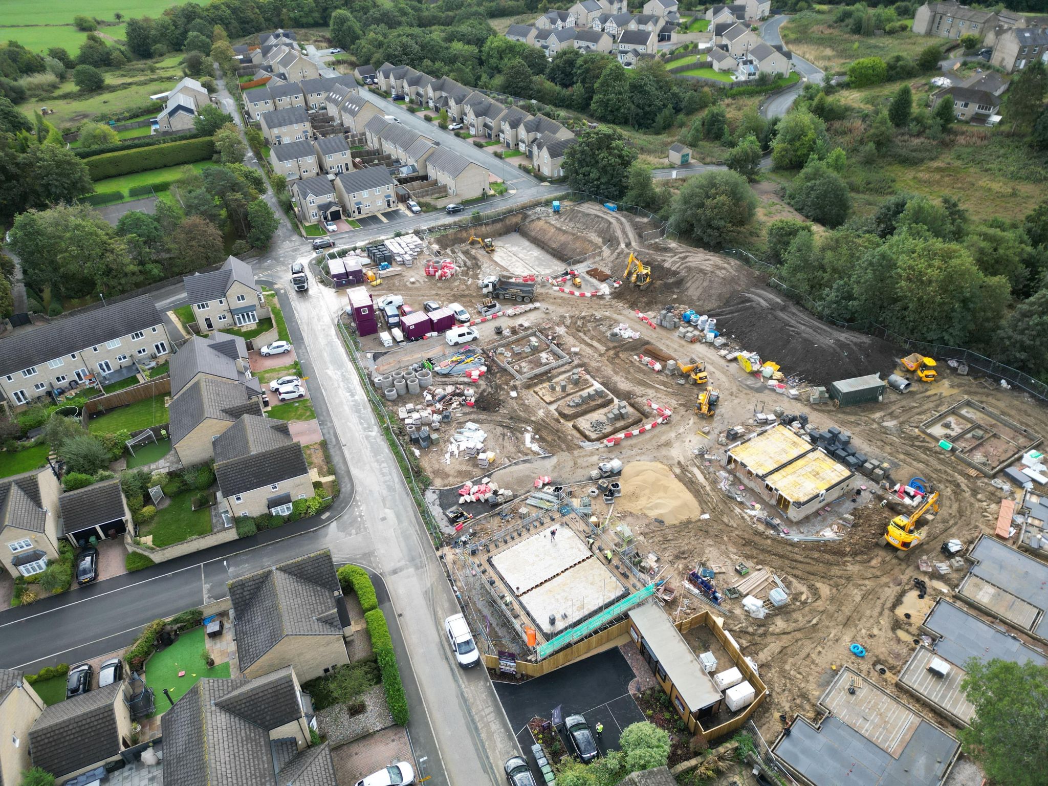 Aerial view of the Cedar Grove site in Birchencliffe, Huddersfield, with the first plots under way